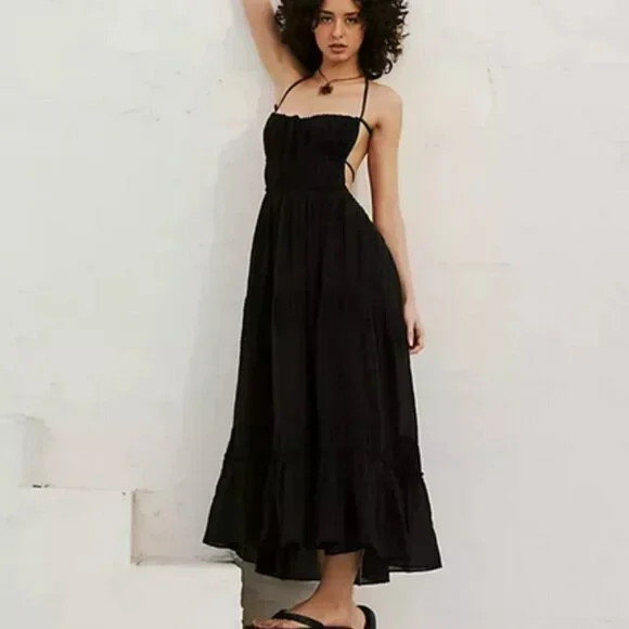 Free People | Dresses | Free People Taking Sides Maxi Dress Black Freeest  Open Back New S | Poshmark